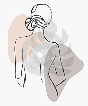 Simple hand drawn trendy line silhouette woman. Modern minimalism art, aesthetic contour. Abstract women`s silhouette, minimalist