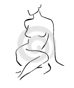 Simple hand drawn trendy line silhouette woman. Modern minimalism art, aesthetic contour. Abstract women`s silhouette, minimalist