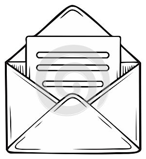 Simple Hand Drawn Vector Icon of an Open Envelope with a Letter Message