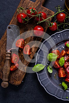 Simple and healthy dish, tomato and basil