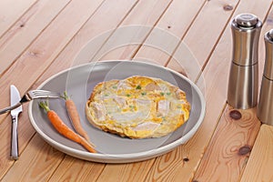 Simple healthy low-calorie slimmer meal. Chicken omelette with b