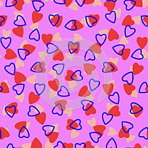 Simple hearts seamless pattern,endless chaotic texture made of tiny heart silhouettes.Valentines,mothers day background.Great for