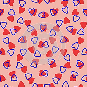 Simple hearts seamless pattern,endless chaotic texture made of tiny heart silhouettes.Valentines,mothers day background.Great for