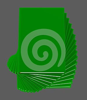 Simple highly detailed spiral pile of many green books closed, symbol of knowledge isolated on grey background - 3d illustration