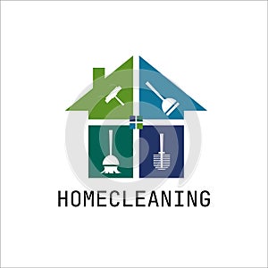 Simple home cleaning service logo and icon design idea. Creative Eco symbol template. Building and Home