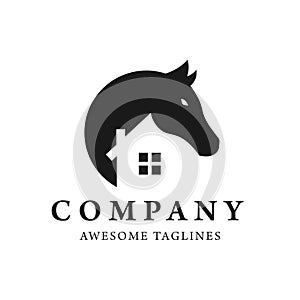 Simple Horse and house logo design template