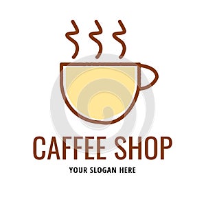 simple hot coffee cup logo. lineal color style vector. logo for coffee shop