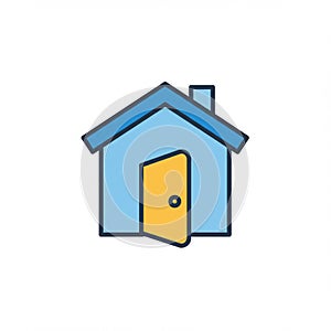 Simple house icon features a blue structure with a triangular roof