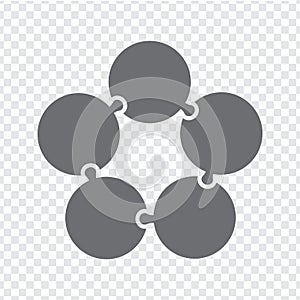 Simple icon circle puzzle in gray. Simple icon puzzle of the five elements on transparent background