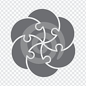 Simple icon circle puzzle in gray. Simple icon puzzle of the six elements  on transparent background for your web site design, app