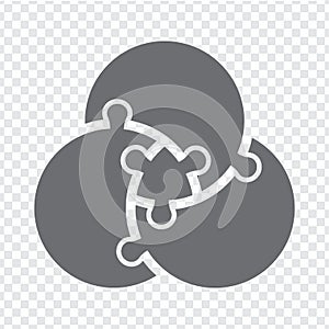 Simple icon circle puzzle in gray. Simple icon puzzle of the three elements and center on transparent background for your  design,