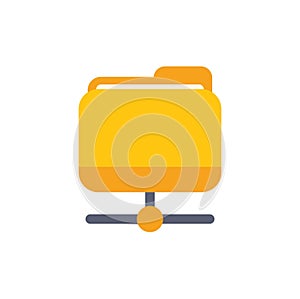 Yellow computer folder sharing on network icon