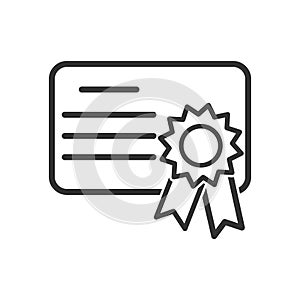 Simple icon of a diploma or certificate. Simple stock design isolated on a white background, empty outline