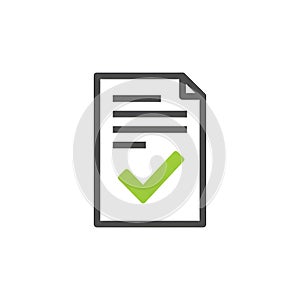 Simple icon of a document with a green checkmark symbolizing approval or completion