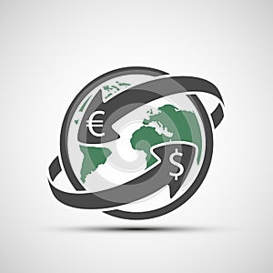 Simple icon earth planet with arrows. Money transfers.