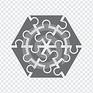 Simple icon hexagon puzzle in gray. Simple icon puzzle of the  twelve elements and center on transparent background for your web s