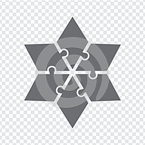 Simple icon hexagonal star puzzle in gray. Simple icon puzzle of the six elements on transparent background.