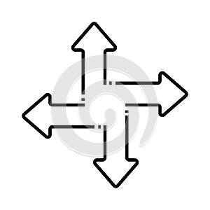 Simple icon with multidirectional arrows in four directions. Flat design