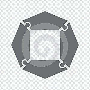 Simple icon octagon puzzle in gray. Simple icon puzzle of the four elements on transparent background.  Simple icon polygonal puzz