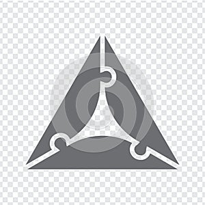 Simple icon polygonal puzzle in gray. Simple triangle puzzle  of three pieces  on transparent background