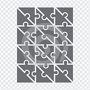 Simple icon polygonal puzzle in gray. Simple icon polygonal puzzle of twenty four elements on transparent background.  Rectangle.