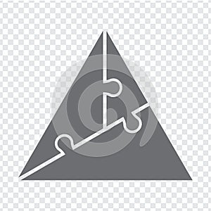 Simple icon puzzle in gray. Simple icon triangle puzzle of the three different elements on transparent background
