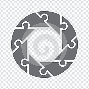 Simple icon puzzles in gray. Simple icon circle puzzle of the eight elements and octagon on transparent background