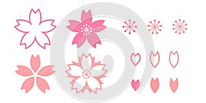 simple icon. sakura, cherry blossom, pink petals, and spring flower styles. white background. vector illustration