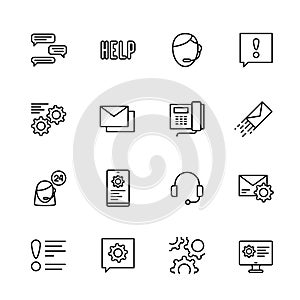 Simple icon set call center and technical support, assistance and help around clock. Contains such symbols phone