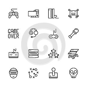 Simple icon set computer games. Contains such symbols game joystick, console, server, gaming equipment, strategy