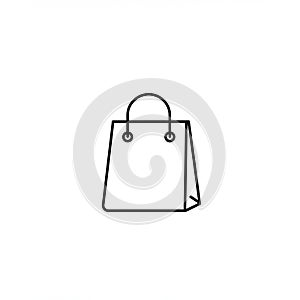 A simple icon of a shopping bag with a minimalist design. The bag has a rectangular