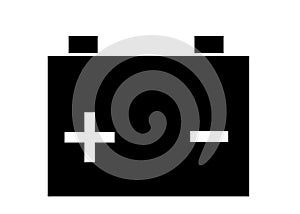 A simple icon symbol shape of a car cell battery against a white backdrop