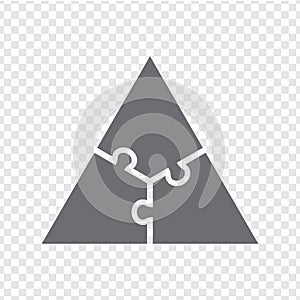 Simple icon triangle puzzle in gray. Simple icon triangle puzzle of the three elements on transparent background