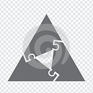 Simple icon triangular puzzle in gray. Simple icon puzzle triangle of the three elements on transparent background
