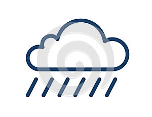 Simple icon of wet and rainy weather with drops falling from cloud. Raincloud logo with heavy rain and linear raindrops