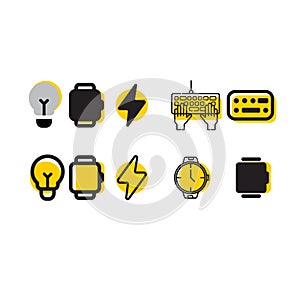 simple icons for watches, lights, keyboards, power, icon tsuitable for use in a mobile application