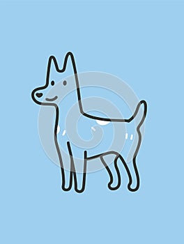 Simple illustrated dog outline. Blue background. Sharpie illustration. photo