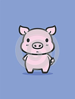 Simple illustrated pink pig outline. Blue background. Sharpie illustration. photo