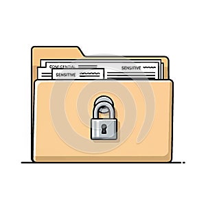 Secured Confidential and Sensitive Document Folder with Padlock Icon Data Protection Concept