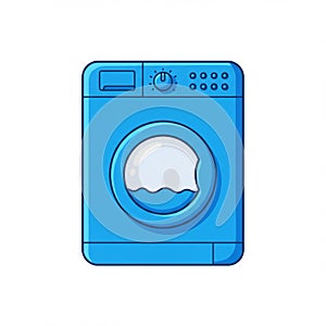 Of a blue front-loading washing machine with a circular door