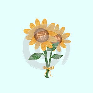 A simple illustration of a bunch of sunflowers with a soft green background.