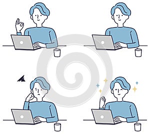 Simple illustration of a man operating a personal computer