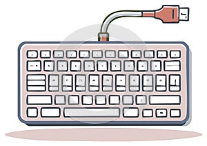 Simple illustration of a modern computer keyboard with a USB connection cable