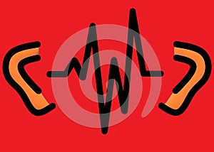 A simple illustration of sound waves connection between a pair of left right human ears red backdrop