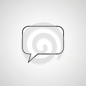 A simple illustration of a speech bubble on a gray gradient background. The speech