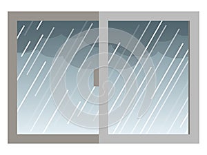 Simple illustration of window glass, rain outside the window