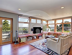 Simple interior design of shiny living room