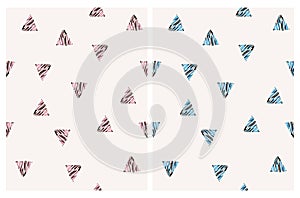 Simple Irregular Freehand Triangles Seamless Vector Patterns. Geometric Backdrop.