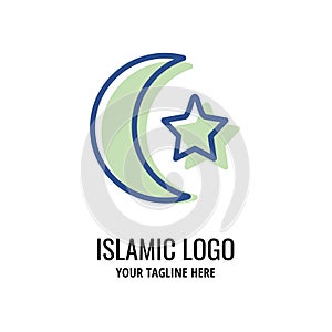 simple islamic moon and star logo template. lineal color style