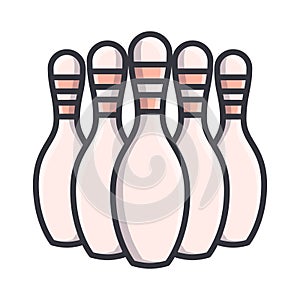 Simple isolated vector icon of bowling pins set. Active sports and game inventory sticker